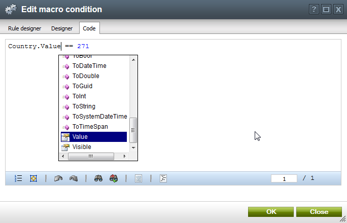 Dependent field settings