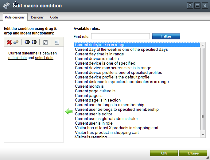 Dependent field settings