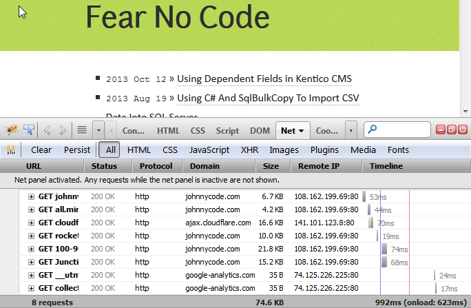 A screenshot of the Firebug Net Tab.
